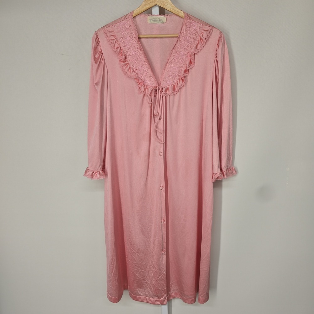 Vintage Collectibles by JCPenney Pink Lace Trim Button Front Nightgown Robe M